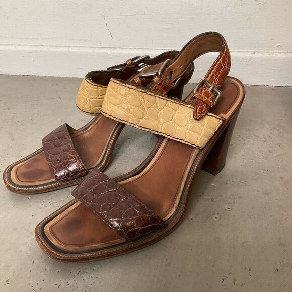 Prada Multicolour Croc Embossed Leather Heels - Picture 2 of 9